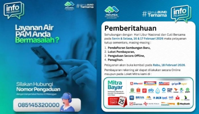 Perumda TM Palopo Umumkan Sejumlah Layanan Tutup Sementara Selama Libur Nasional dan Cuti Bersama