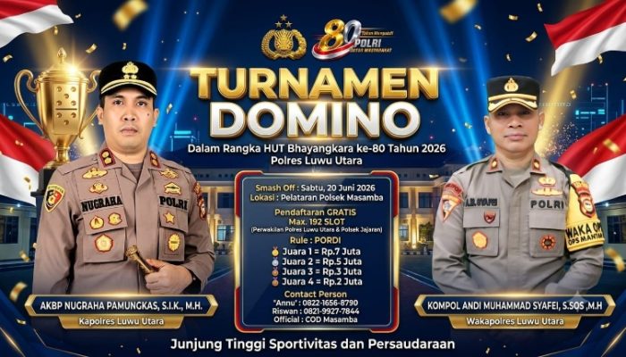 192 Slot Gratis! Turnamen Domino Hari Bhayangkara Polres Luwu Utara Siap Digelar