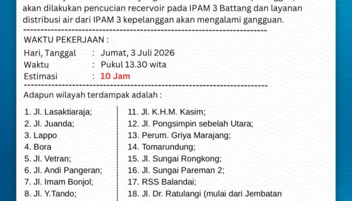 Perumda TM Palopo Cuci Reservoir IPAM 3 Battang, Layanan Air Bersih Terganggu Hingga 10 Jam