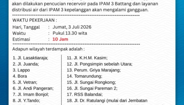 Perumda TM Palopo Cuci Reservoir IPAM 3 Battang, Layanan Air Bersih Terganggu Hingga 10 Jam