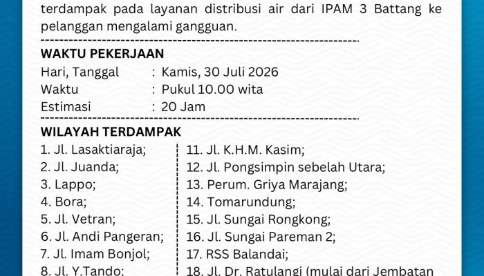Pipa Air Baku Bocor di Battang, Distribusi Air Perumda Tirta Mangkaluku ke 18 Wilayah Terganggu